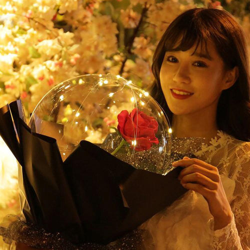 LED świecący bukiet róż w balonie Transparent Bobo Ball Rose