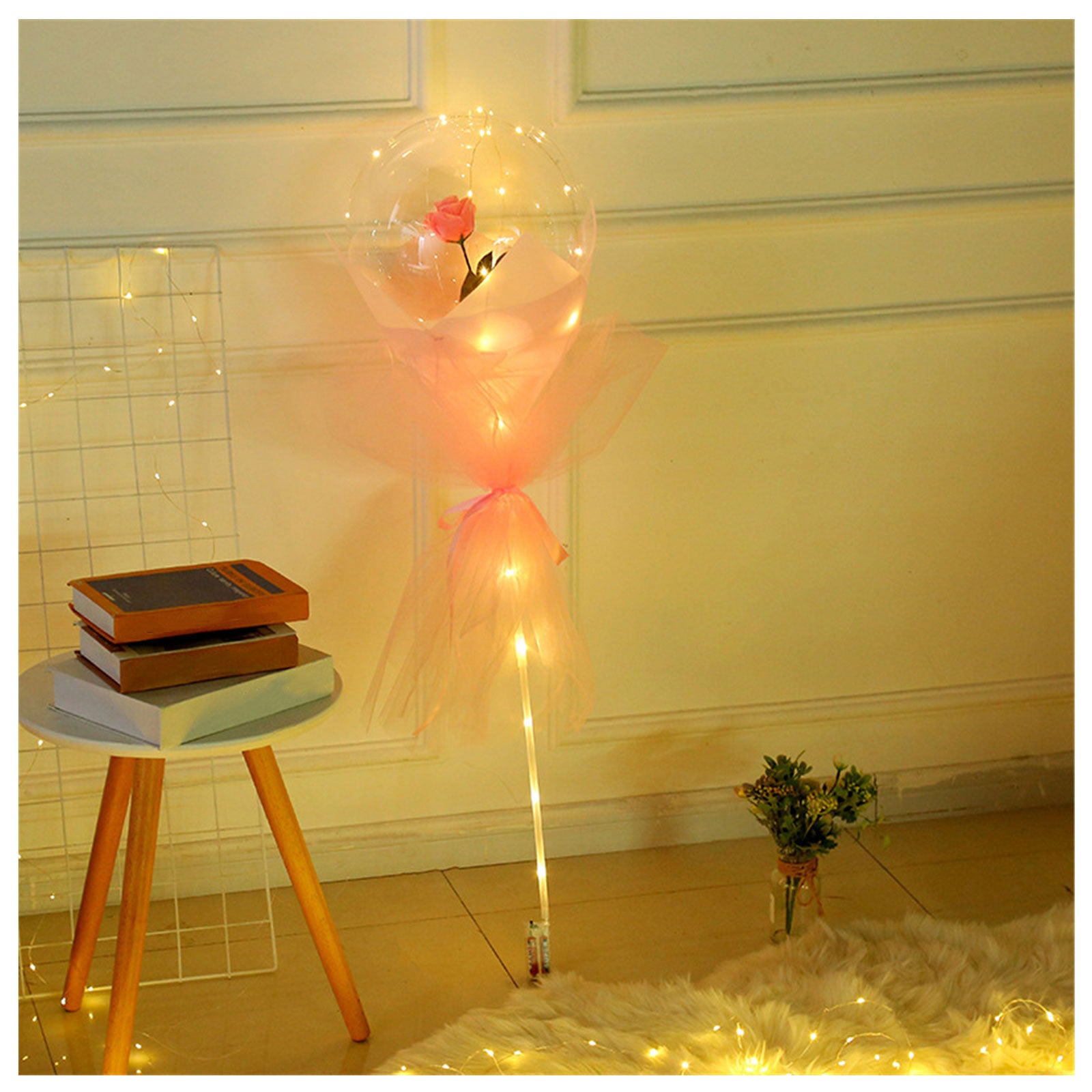 LED świecący bukiet róż w balonie Transparent Bobo Ball Rose